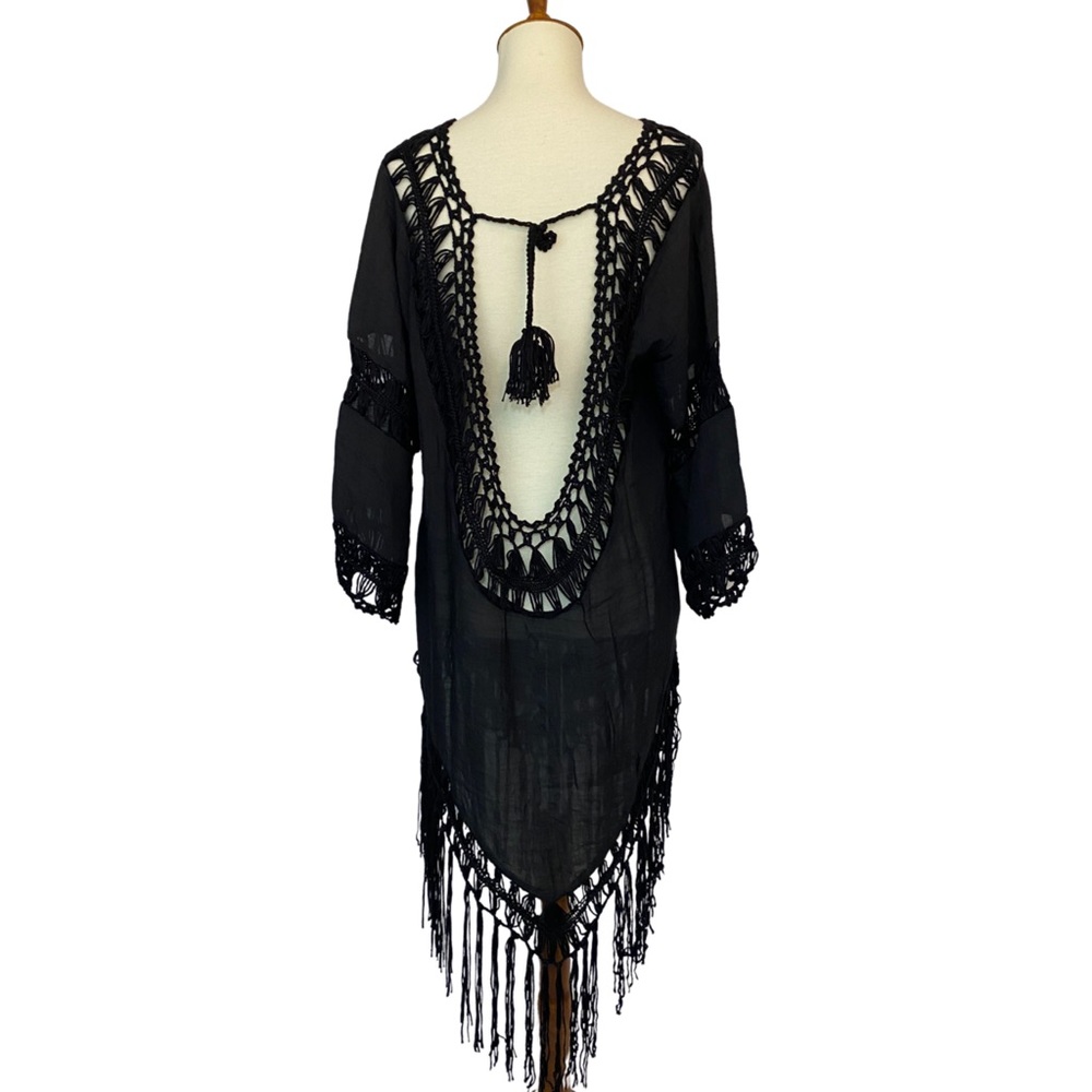 Bohemian Black Beach Bikini Coverup with Fringe - Picture 12 of 16